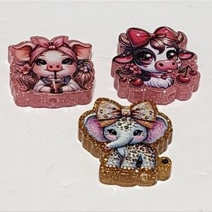 Beads Acrylic Elephant Pig Cow Crafts Badge Keychain‎ Double Sided Leopard Print